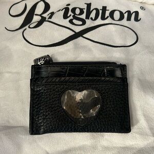 Brighton Black Croc and Pebbled Leather zippered coin pouch with ID heart pocket